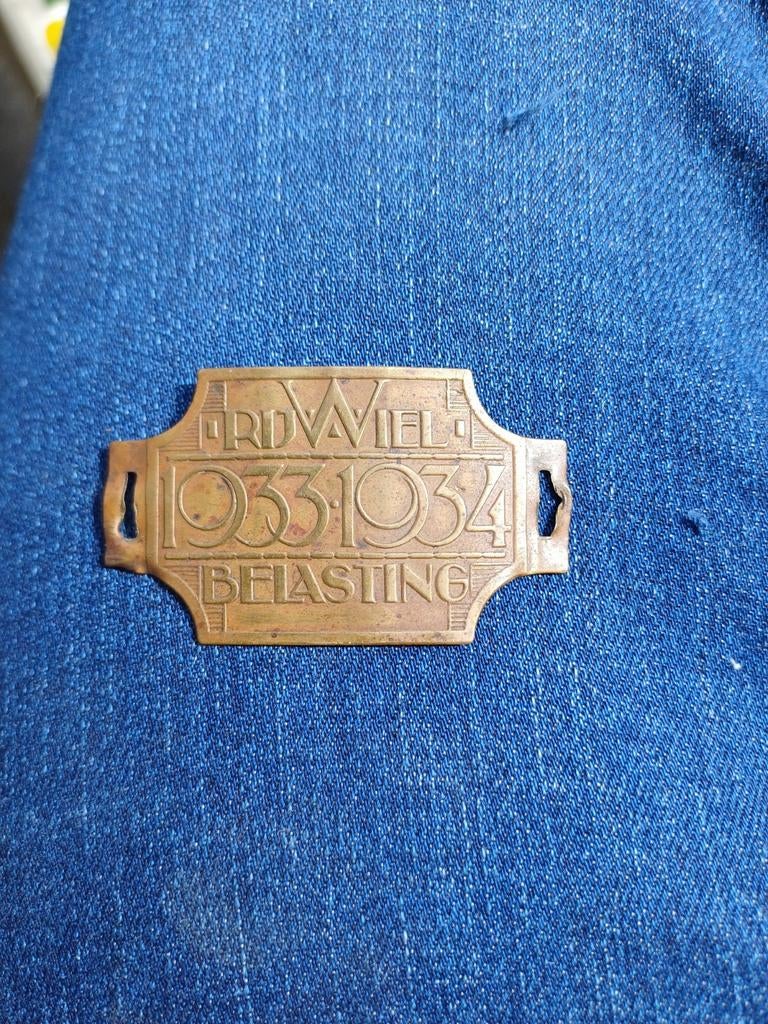 Antiek Rijwiel Belastingplaatje 1933-1934, Gebruikt, Onbekend@voorbeeld.com, Onbekend, Onbekend