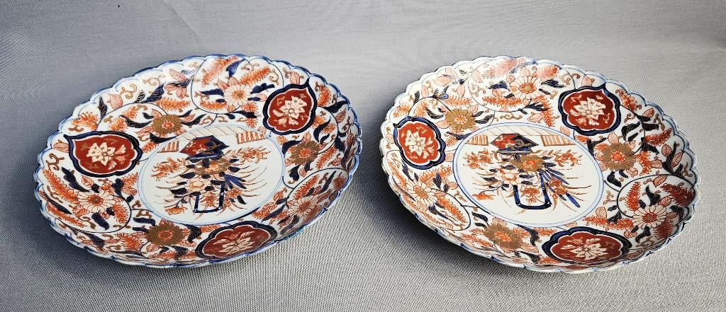 Paar antieke Japanse Imari-borden – Edo/Meiji-periode –24 cm, Verzenden