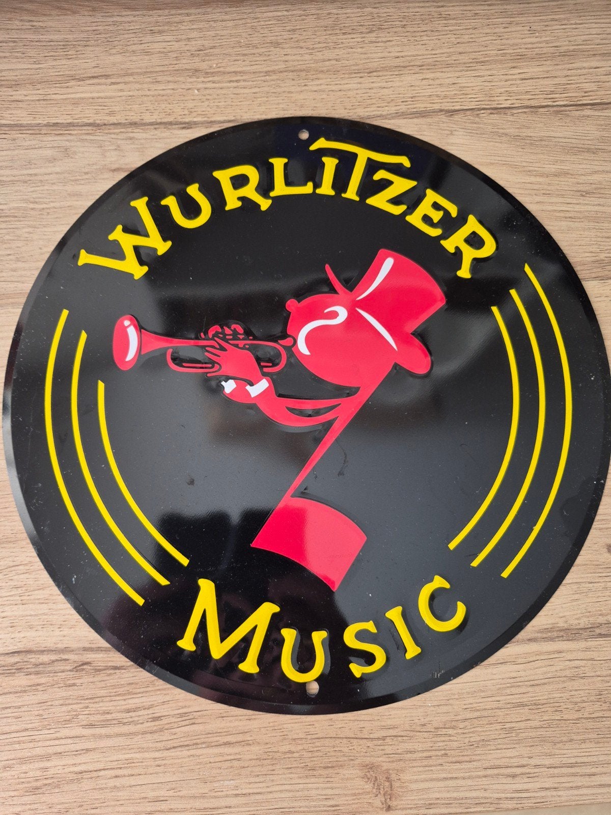 Wurlitzer Music metalen wandbord - 30 cm rond, Verzamelen, Merken en Reclamevoorwerpen, Ophalen of Verzenden