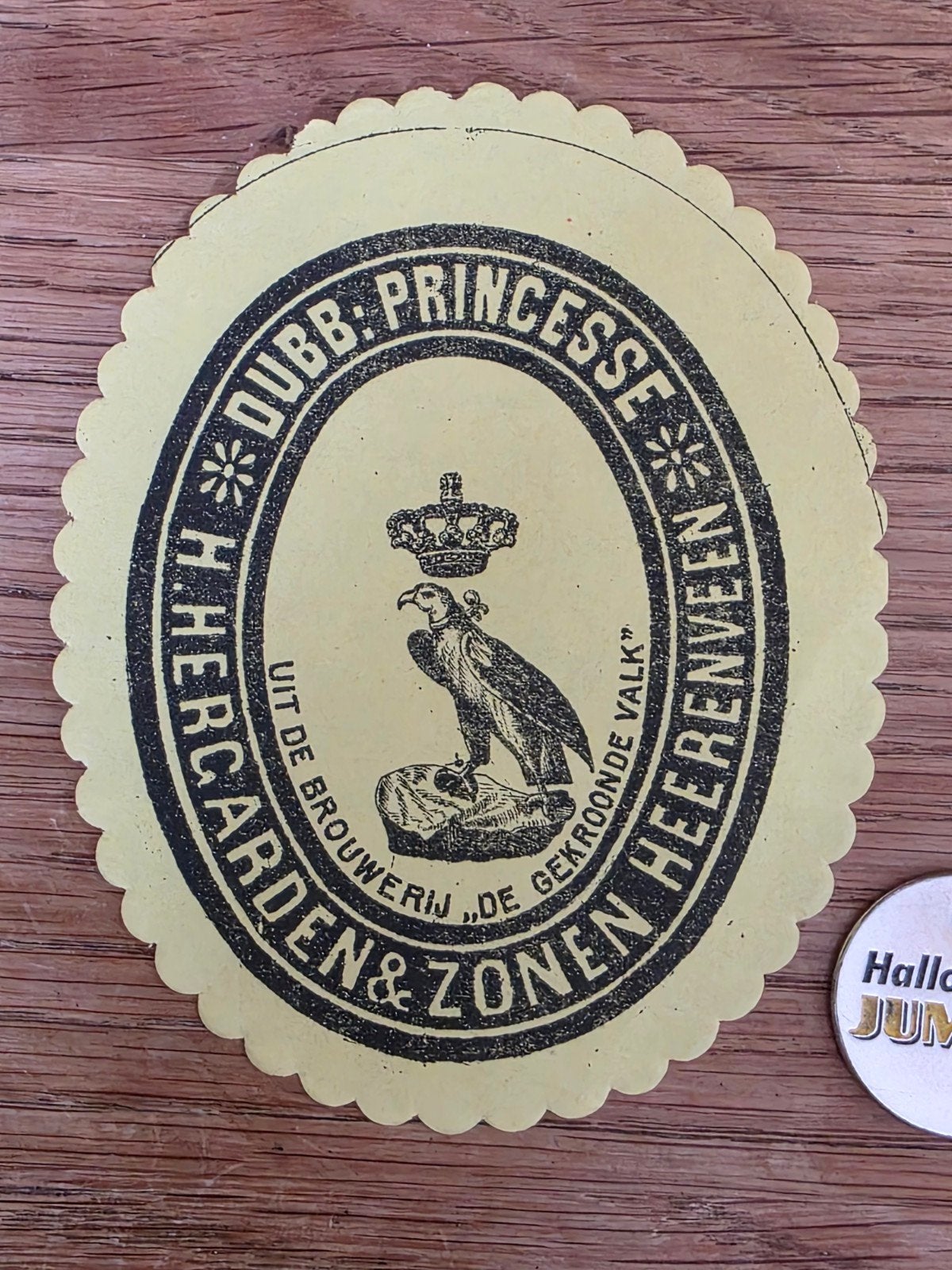 Etiket bier gekroonde valk dubbel princessebier, Verzamelen, Ophalen of Verzenden, Nieuw, Overige typen, Overige merken