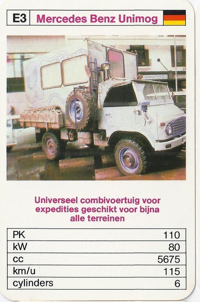 Kw1936 autokaartje  E3 - terreinwagen mercedes benz unimog, Ophalen of Verzenden, Zo goed als nieuw, Auto's