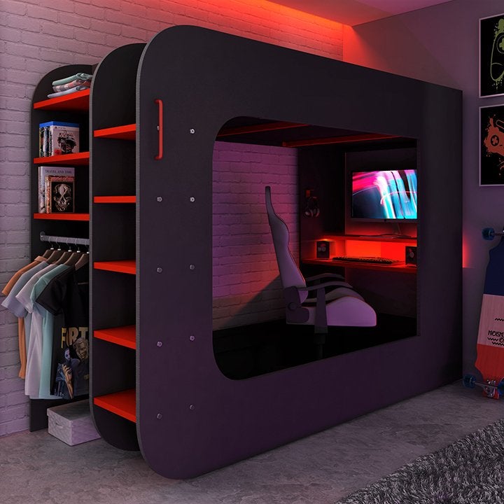 The Cube 5032 Gamingbed hoogslaper - 90x200 - Antraciet, Niet ingevuld, Niet ingevuld, Niet ingevuld