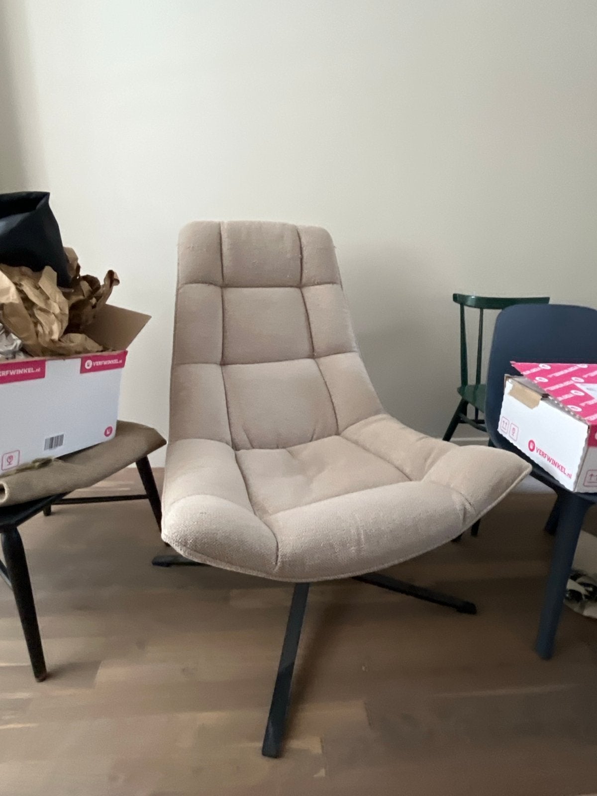 Comfortabele beige fauteuil - draaibaar, Huis en Inrichting, Stoelen, Ophalen, Gebruikt, Overige kleuren, Eén