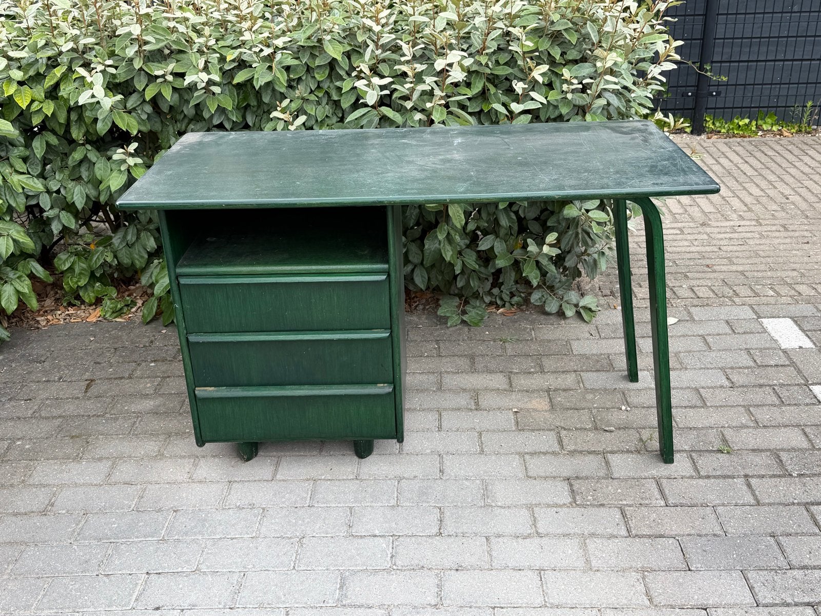 Vintage Groen Bureau met Lades - Gebruikt, Huis en Inrichting, Bureaus, Ophalen, Overige typen, Groen, Gebruikt