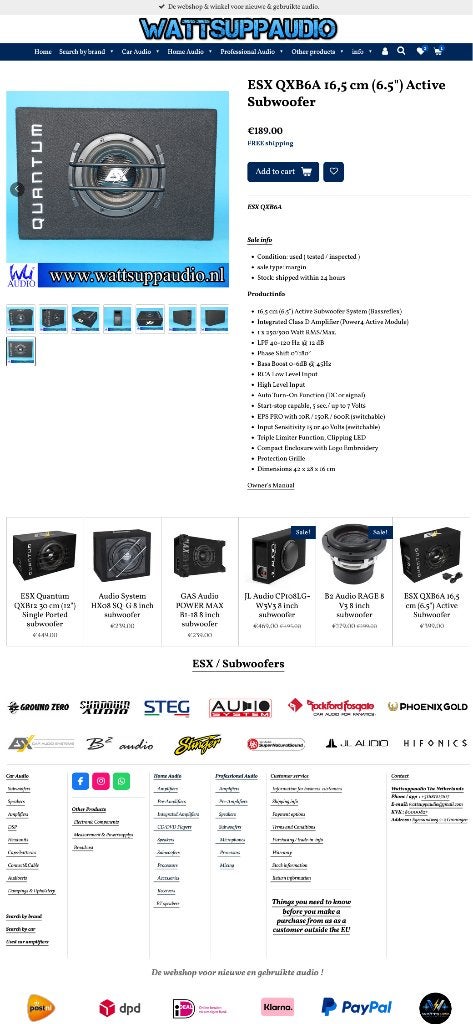 ESX QXB6A 16,5 cm (6.5") Active Subwoofer / Gepoort, Gebruikt, Am Breilingsweg 3, 76709 Kronau, Duitsland, Audio Design, Ophalen of Verzenden