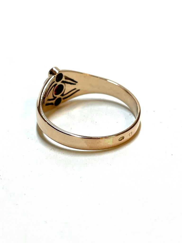14k roségouden ring met een robijn en zaadparels, Sieraden, Tassen en Uiterlijk, Ringen, Met edelsteen, -, -, Ophalen of Verzenden
