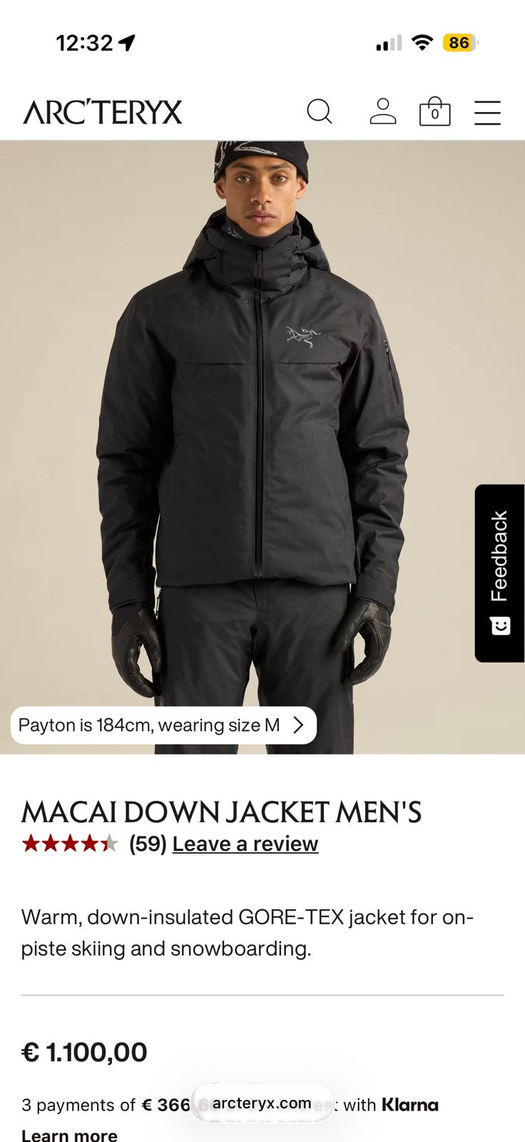 Originel Arc’teryx Macai Down Jacket Zwart Maat M GloedNieuw, Ophalen of Verzenden, Nieuw, Maat 48/50 (M), Zwart