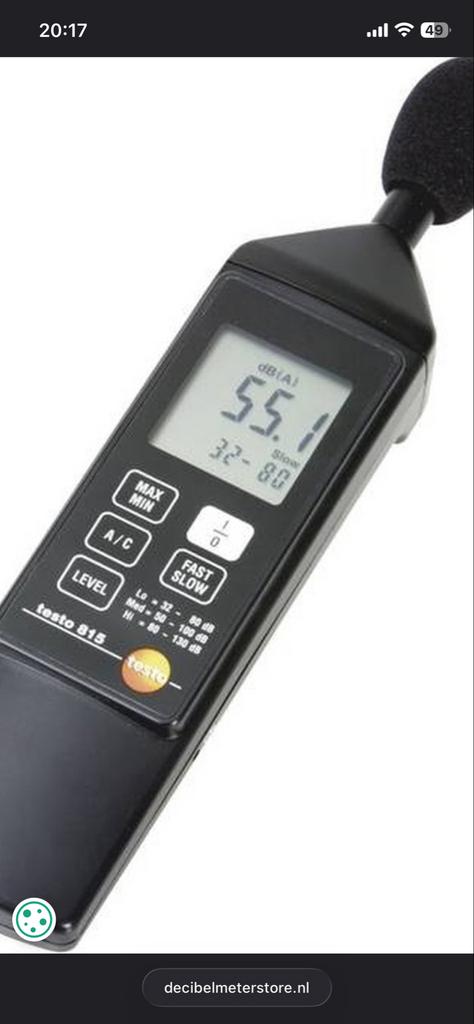 Testo 815 Geluidsmeter - Nauwkeurige Decibelmeting, Doe-het-zelf en Verbouw, Meetapparatuur, Ophalen of Verzenden, Gebruikt, Geluid