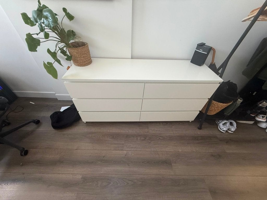 IKEA MALM ladekast wit hoogglans - 6 lades - 160 cm, Ophalen, 5 laden of meer, 150 tot 200 cm, Zo goed als nieuw
