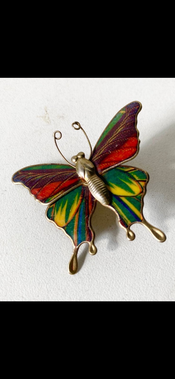 mooie JAREN ‘70 GEËMAILLEERDE VLINDER BROCHE, Ophalen of Verzenden, Zo goed als nieuw, Zilver, Overige materialen