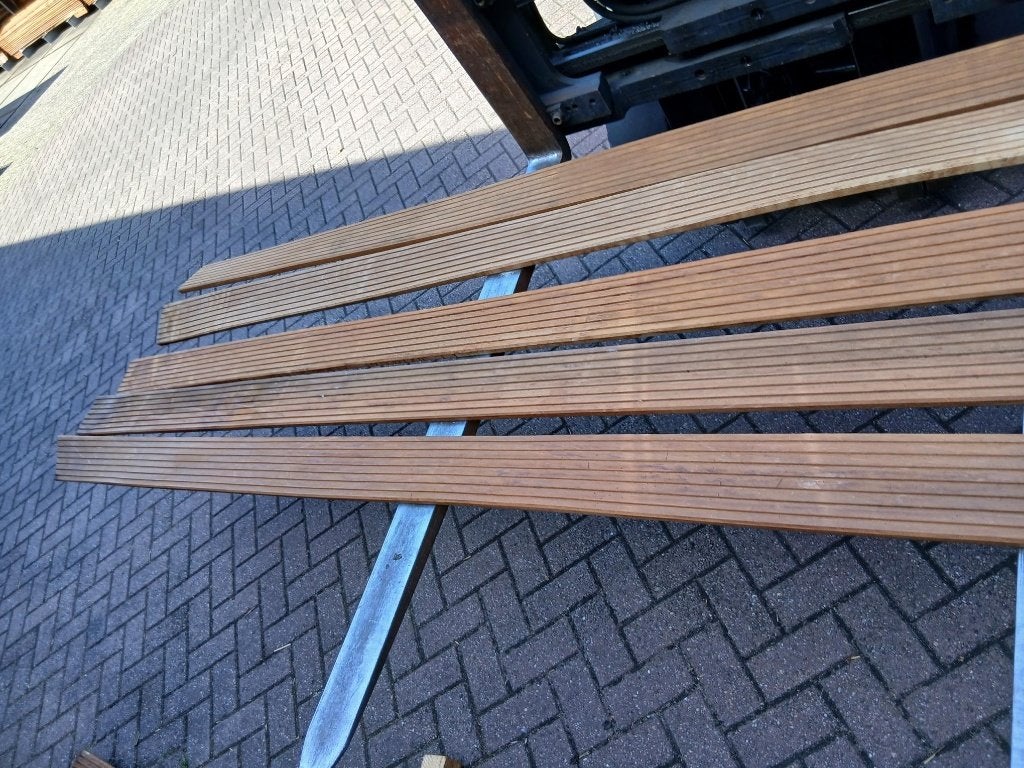 5x Hardhout Bankirai vlonderplank 365 cm lang 2,1dik B-keus, Tuin en Terras, Ophalen, Gebruikt, Planken, Hardhout