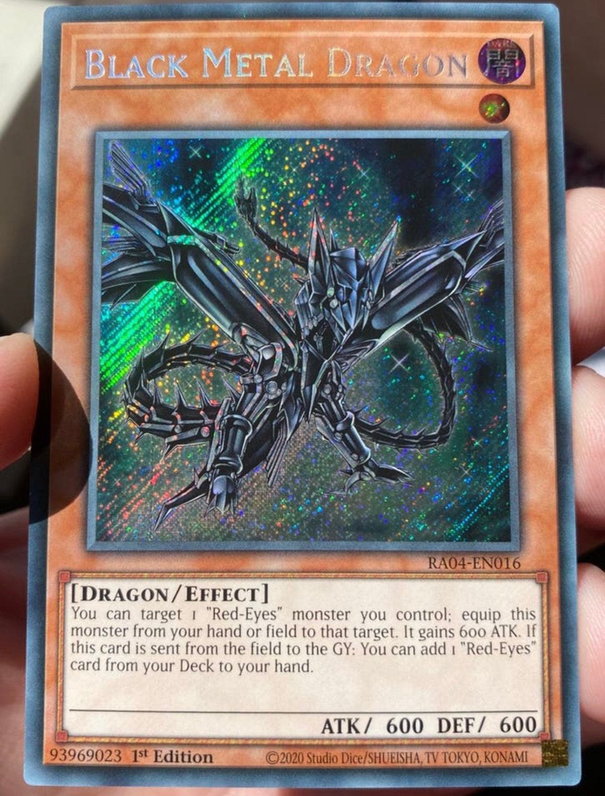 Yu-Gi-Oh! Black Metal Dragon RA04 1st Edition !, Ophalen of Verzenden, Zo goed als nieuw, Losse kaart, Foil