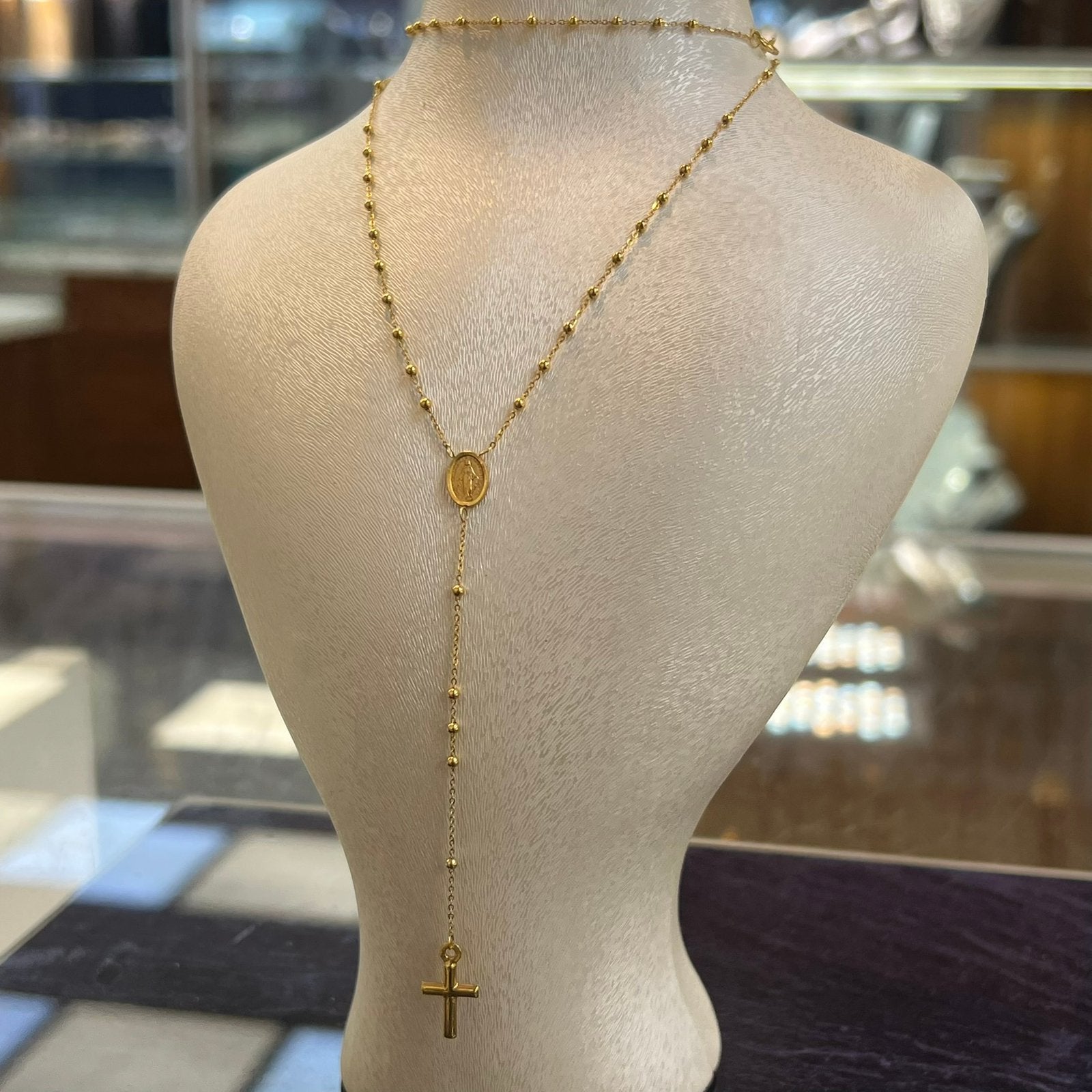 14k gouden ketting rozenkrans kruis model, Ophalen of Verzenden, Zo goed als nieuw, Goud