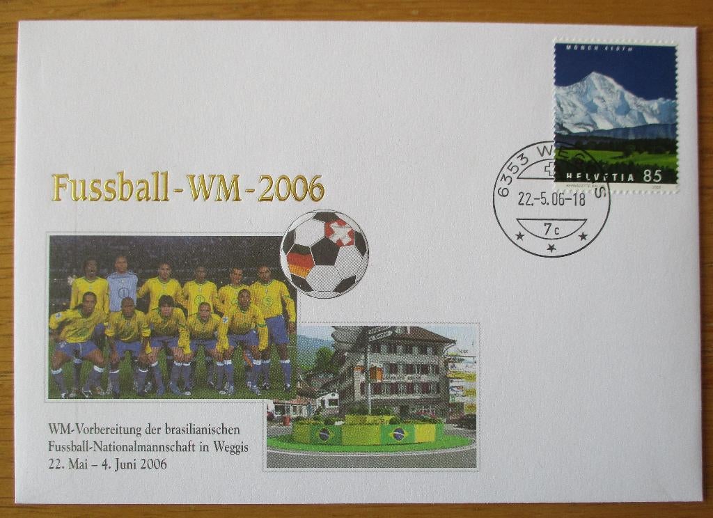 Zwitserland, FDC WK Voetbal 2006, met het Braziliaans elftal, Verzenden, Gestempeld, Sport