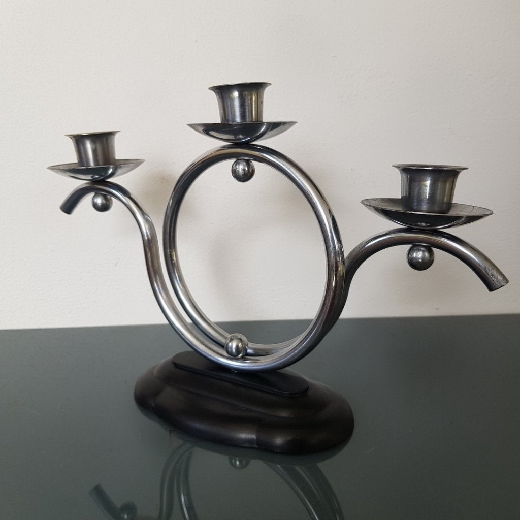 art deco tafelkandelaartje, bakelieten voet., Ophalen of Verzenden