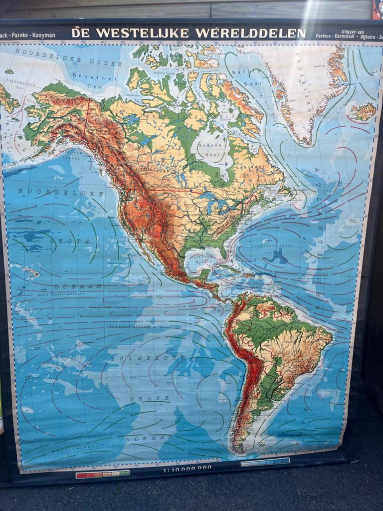 Vintage Landkaart: De Westelijke Werelddelen, Boeken, Landkaart, 1800 tot 2000, Wereld, Ophalen