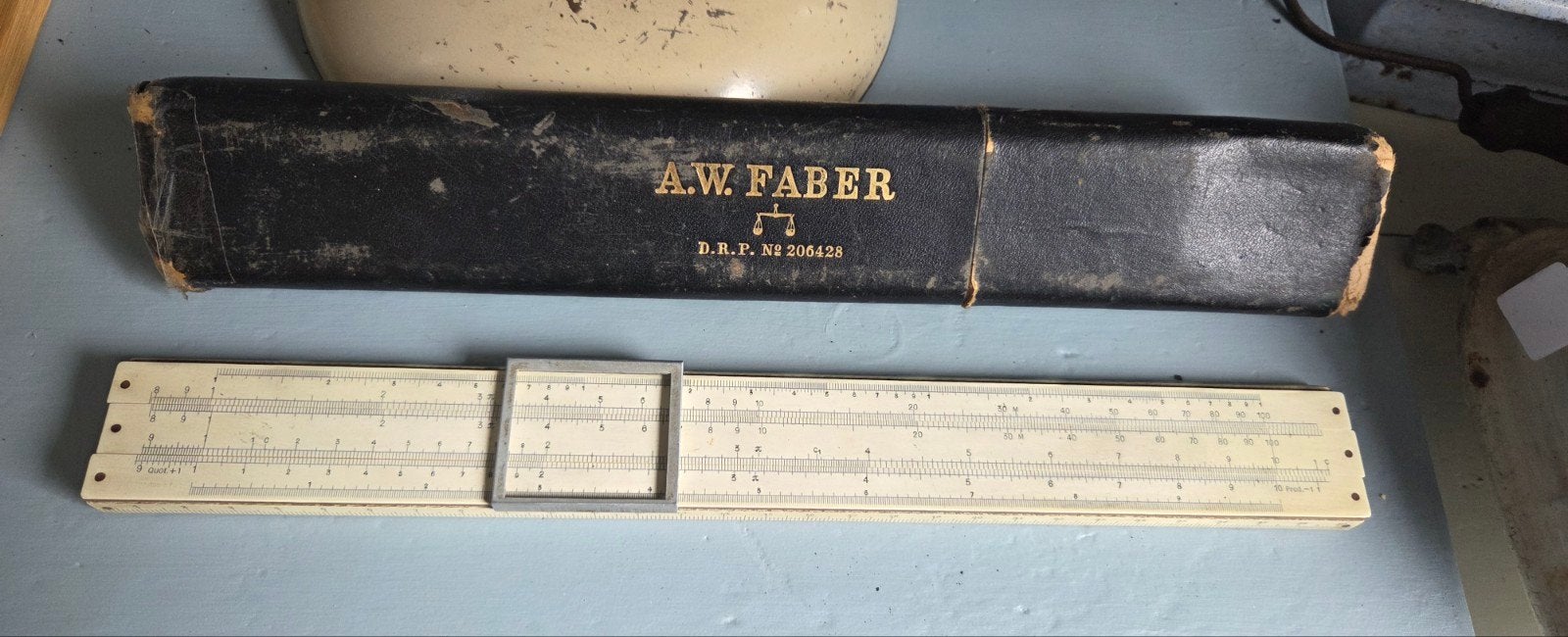 vintage rekenliniaal A.W. Faber Castell 1/87 m, met hoes, Ophalen of Verzenden