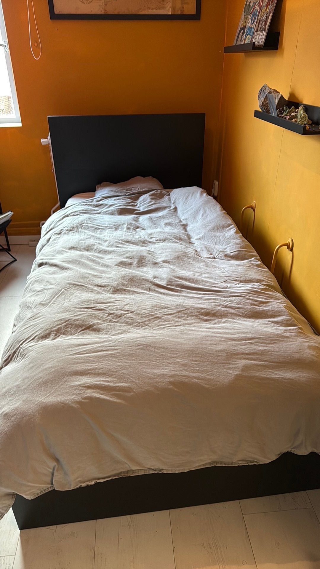 Ikea Malm eenpersoonsbed zwart 90x200, Ophalen, 90 cm, Eenpersoons, Zwart