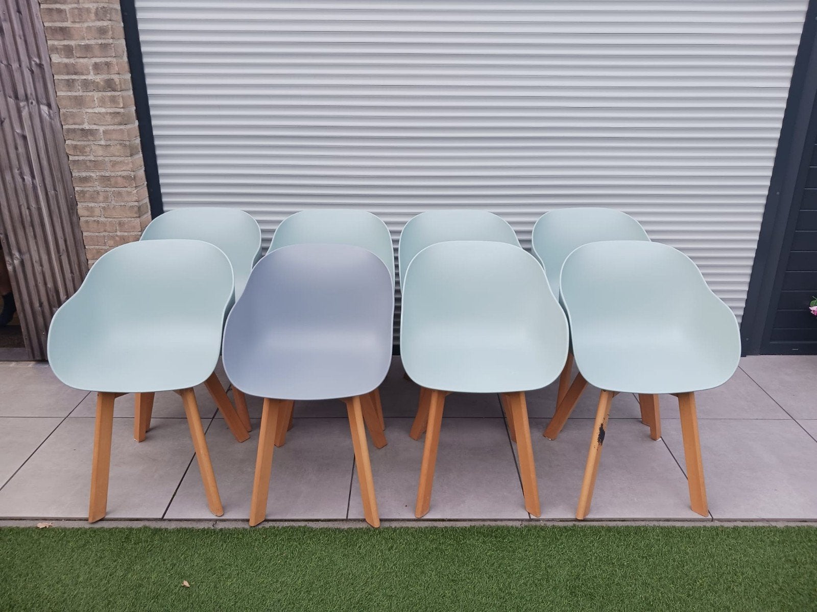 Set van 8 stoelen - 7x mintgroen, 1x grijs, Gebruikt, Overige kleuren, Modern, Scandinavisch, Vijf, Zes of meer stoelen