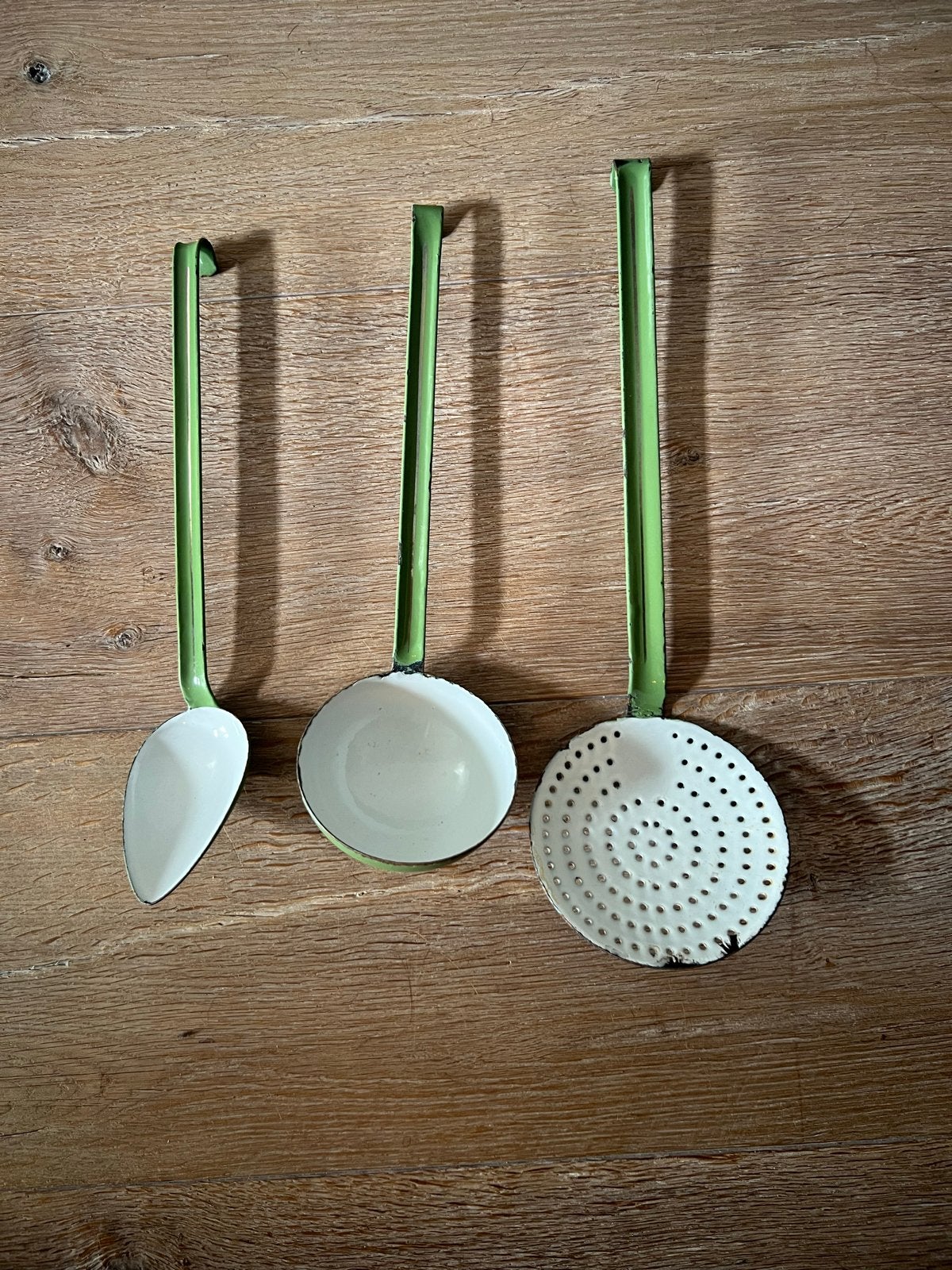 Vintage geëmailleerde keukenhulpjes - set van 3, Antiek en Kunst, Ophalen of Verzenden