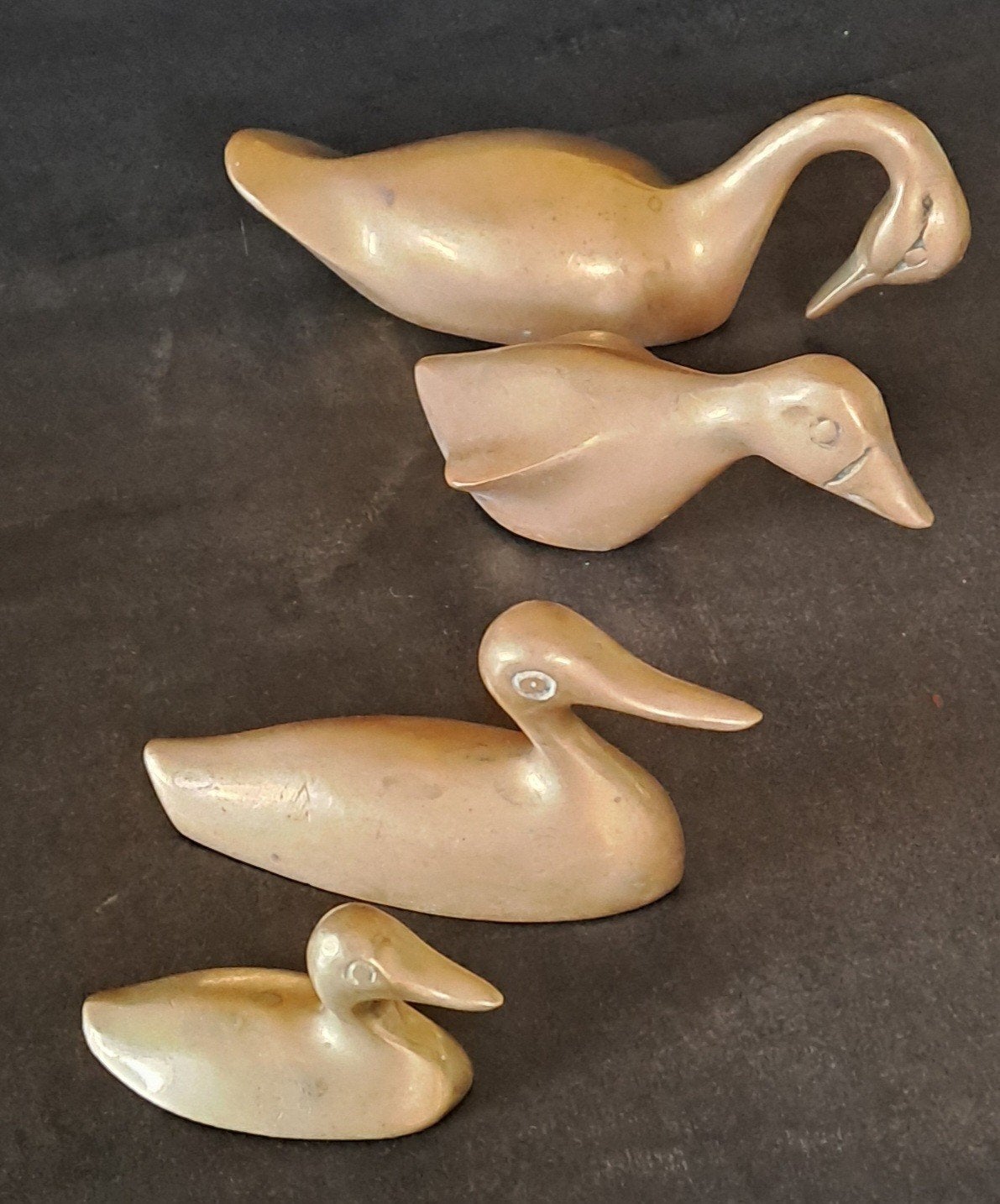 Set van 4.Vintage Messing Eenden ,gans , zwaan, Vintage, Gebruikt, Ophalen of Verzenden, Goud