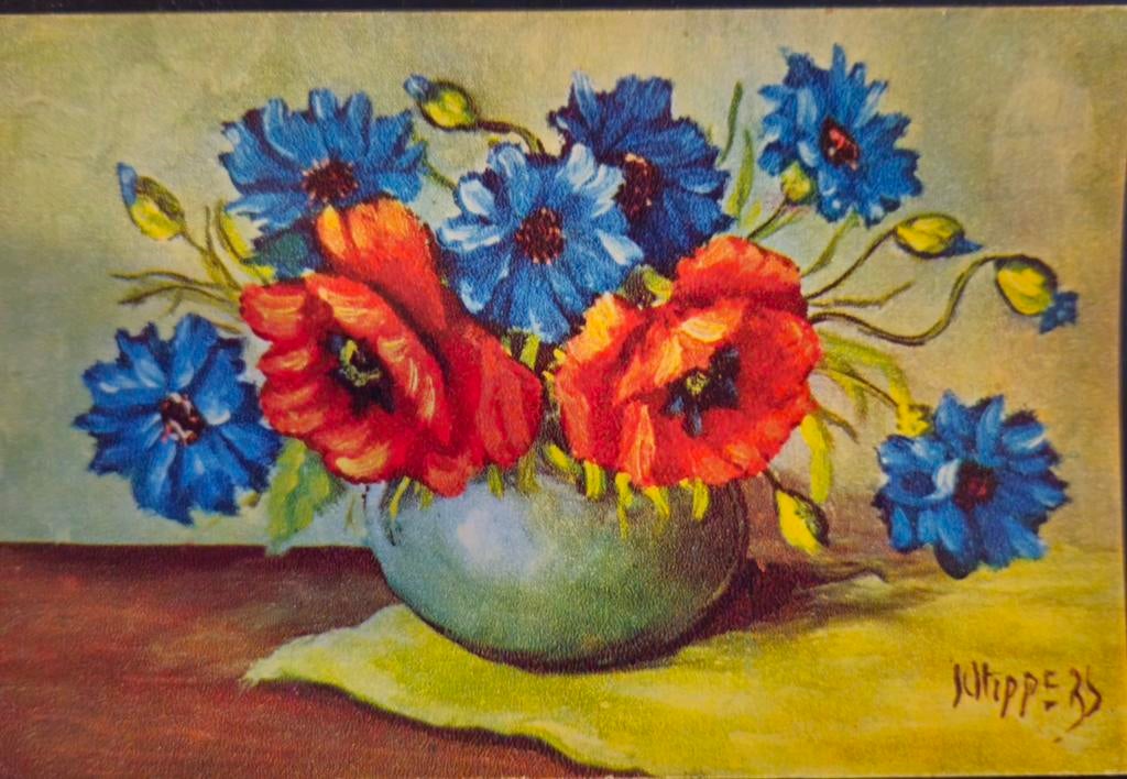Ansichtkaart met bloemen, klaprozen en korenbloemen, Ophalen of Verzenden, 1920 tot 1940, Ongelopen, Natuur