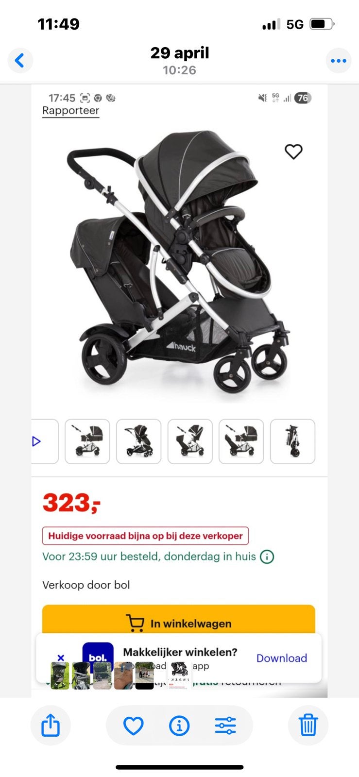 Kinderwagen in Nieuwestaat  voor 2 kinderen Nu 95 euro, Ophalen, Zo goed als nieuw