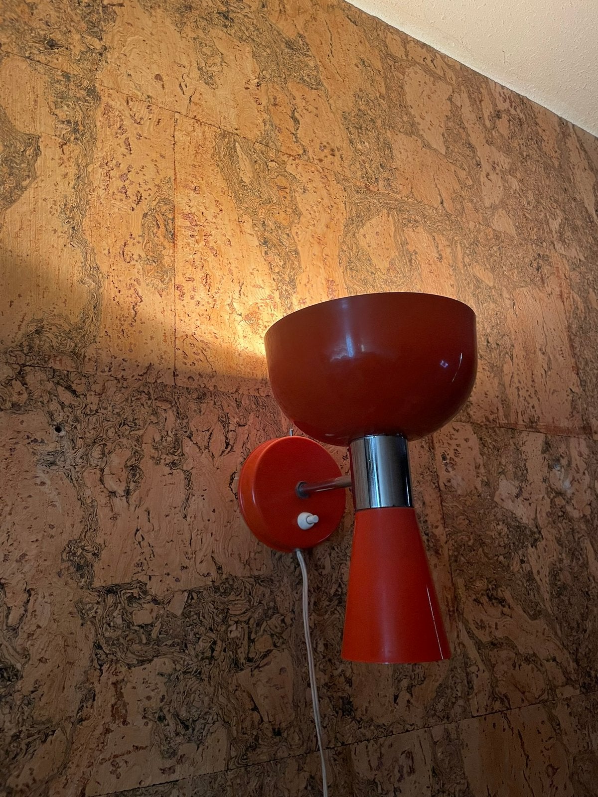 Vintage Herda diabolo oranje wandlamp jaren ‘70, Retro, Ophalen, Up-/downlighter, Oranje, Zo goed als nieuw