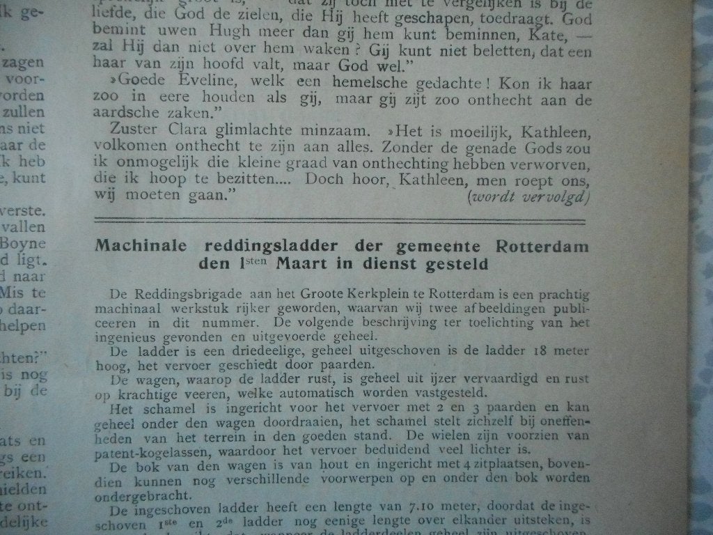 Rotterdam. Machinale reddingsladder brandweer. 1909., Verzamelen, Ophalen of Verzenden, Voor 1920, Nederland, Knipsel(s)