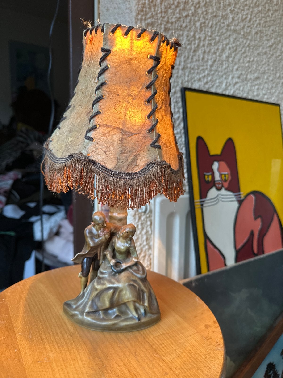 Vintage tafellamp met romantisch tafereel, Ophalen