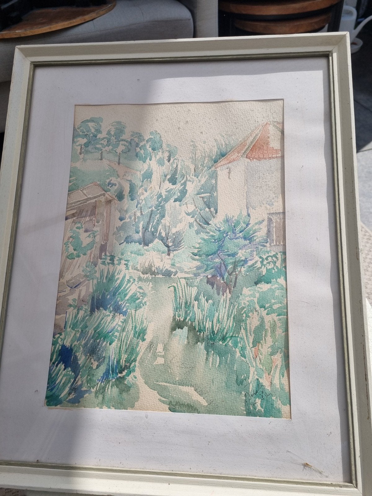 Aquarel Landschap met Huis en Water, Gesigneerd '51, Antiek en Kunst, Ophalen