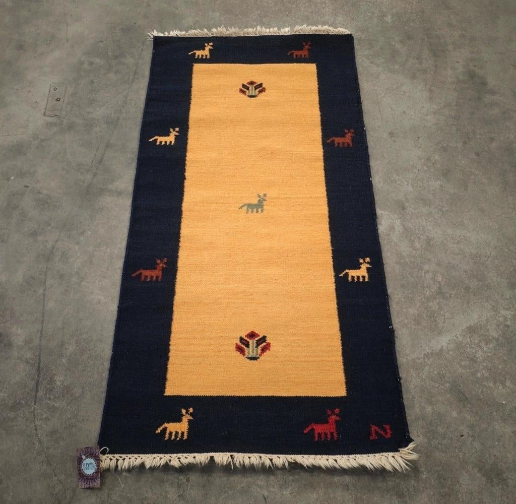 Handgeknoopt oosters wol Kelim tapijt Gabbeh modern 71x136cm, Gebruikt, 100 tot 150 cm, Bruin, Onbekend