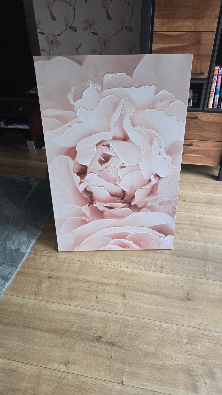 Schilderij met roze bloem - Canvas, Ophalen, Zo goed als nieuw, Schilderij, 75 – 100