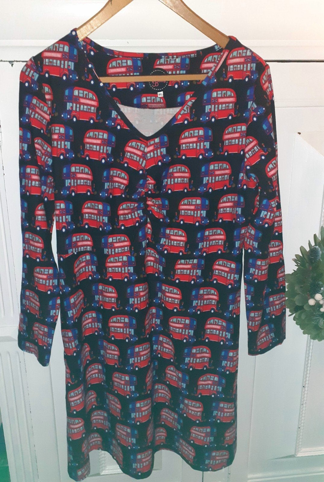 Retro jurk Tante Betsy met Londense bussen print, Tante Betsy, Zwart, Maat 46/48 (XL) of groter, Ophalen of Verzenden