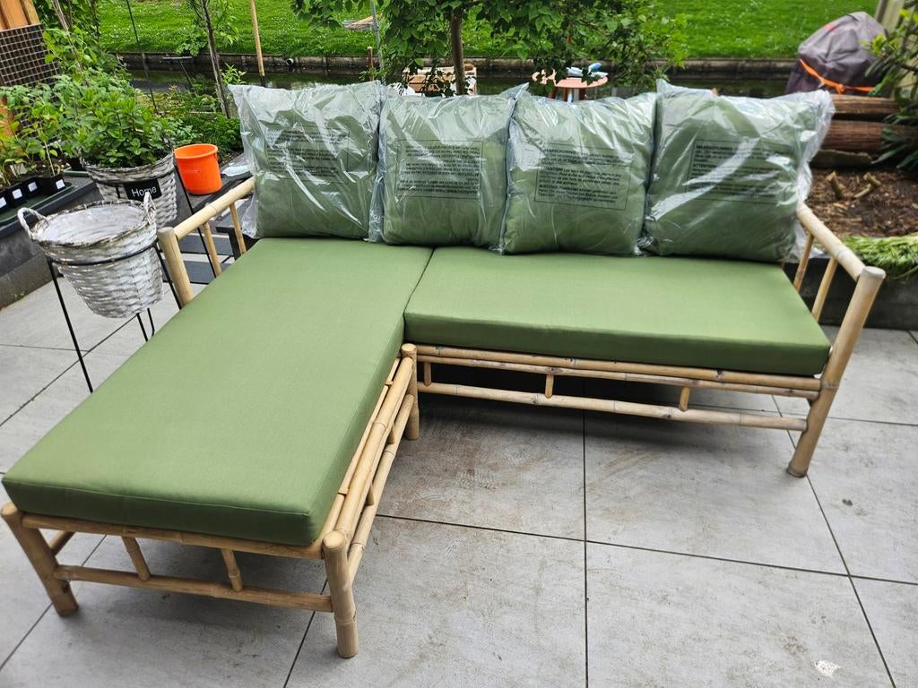 Bamboe loungeset - 182x145 cm, Ophalen, Nieuw, Bank, 3 zitplaatsen