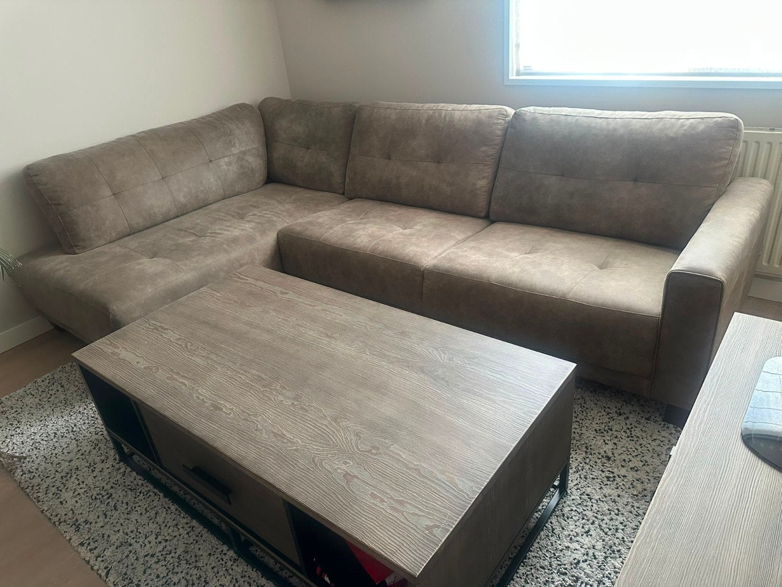 Haco salontafel Old Pine Dark met lade en vakken, Gebruikt, 100 tot 150 cm, 50 tot 100 cm, Ophalen