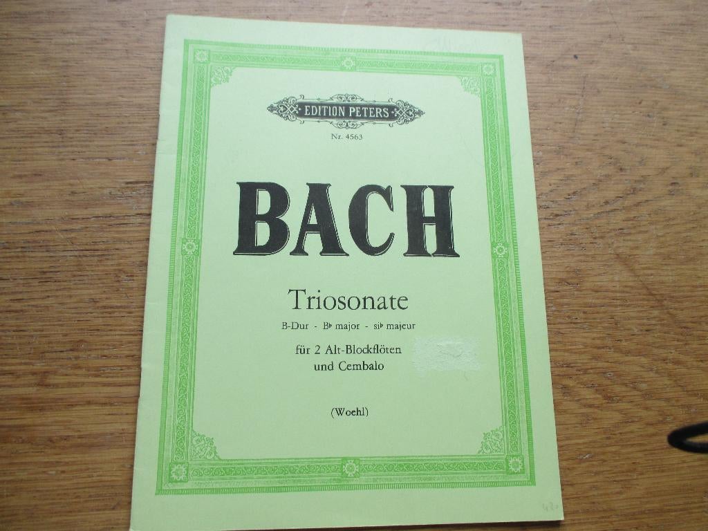 BACH - TRIOSONATE  IN B-DUR - 2 X ALT BLOKFLUIT + PIANO, Gebruikt, Klassiek, Ophalen of Verzenden, Blokfluit