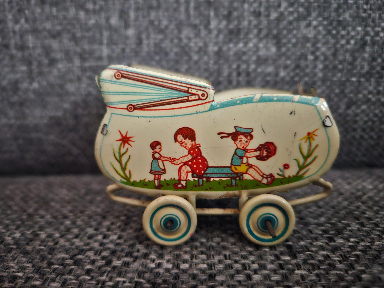 Vintage blikken kinderwagen speelgoed, Ophalen of Verzenden
