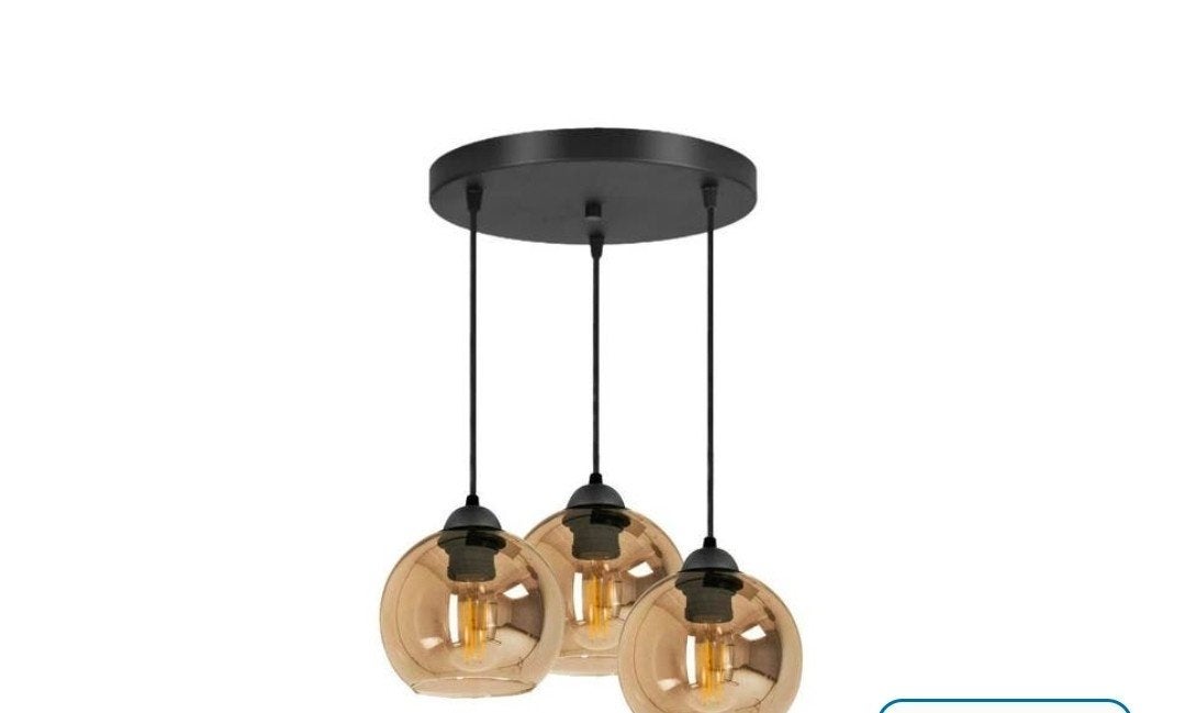 Moderne hanglamp met 3 amberkleurige glazen bollen, Ophalen of Verzenden, Nieuw, Glas, Modern, Industrieel