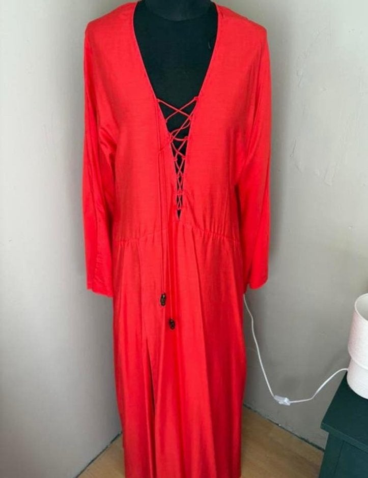 H&M mooie lange rode zomerse jurk mt 42 NIEUW, Maat 42/44 (L), Nieuw, Ophalen of Verzenden, Rood