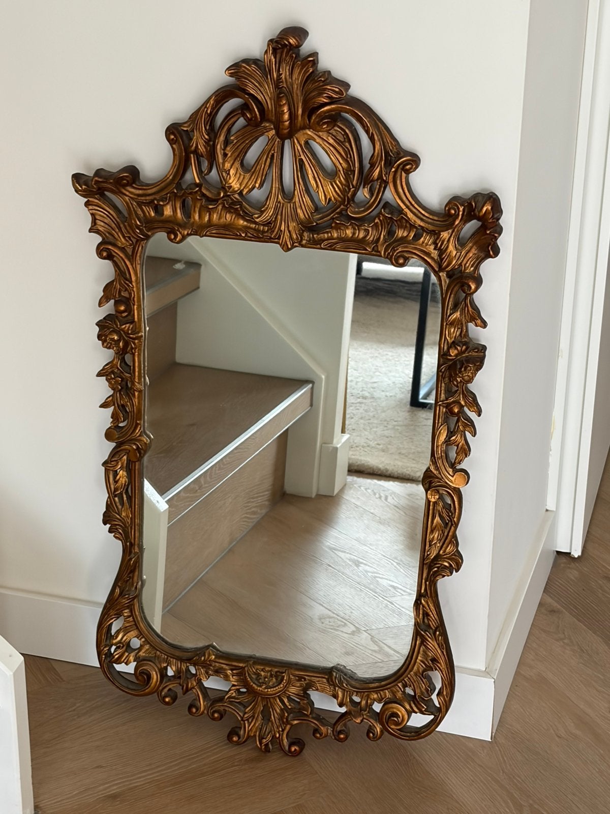 Mooie antieke gouden spiegel, Ophalen, Rechthoekig, Minder dan 50 cm