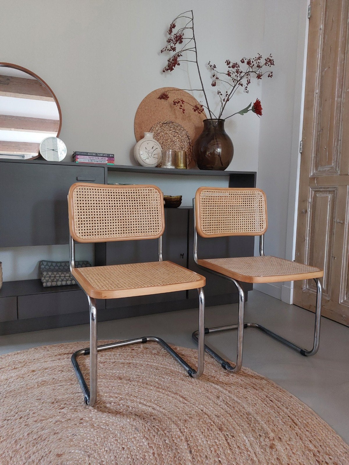 2 x vintage buisframestoel met webbing, Antiek en Kunst, Antiek | Meubels | Stoelen en Banken, Ophalen