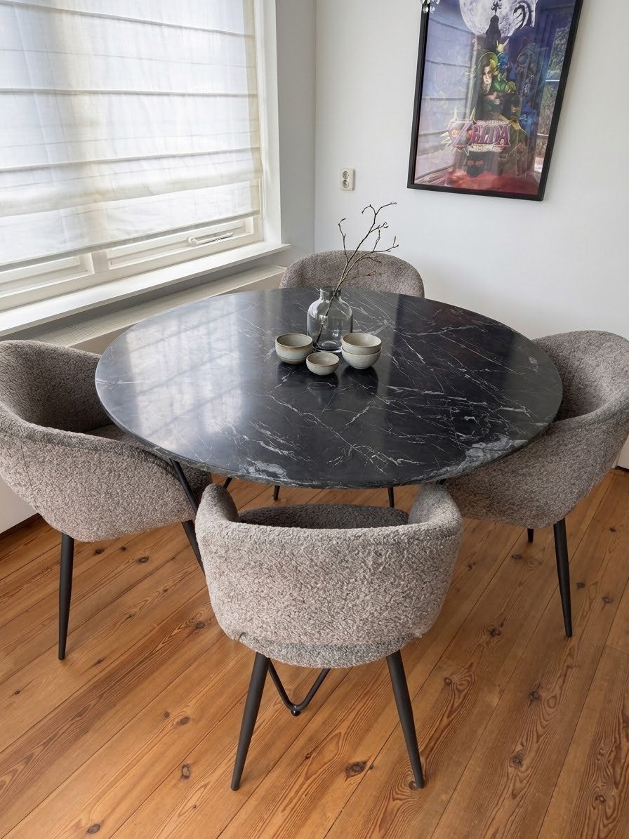 Zwart marmeren ronde eettafel, Ophalen, Overige materialen, Rond, Zo goed als nieuw
