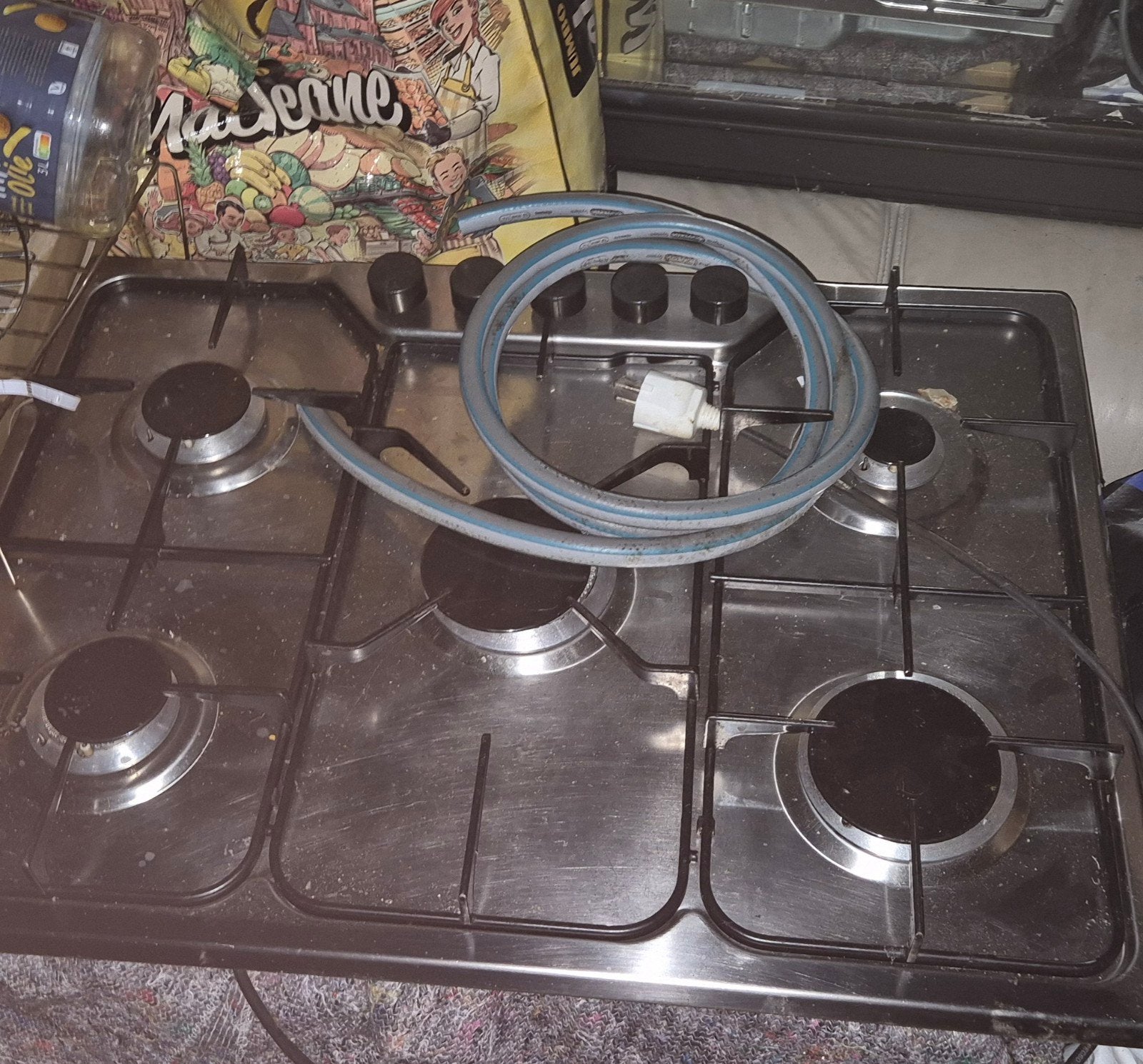 5pit gaskookplaat, Witgoed en Apparatuur, Kookplaten, Gebruikt, Gas, Vrijstaand, 4 kookzones