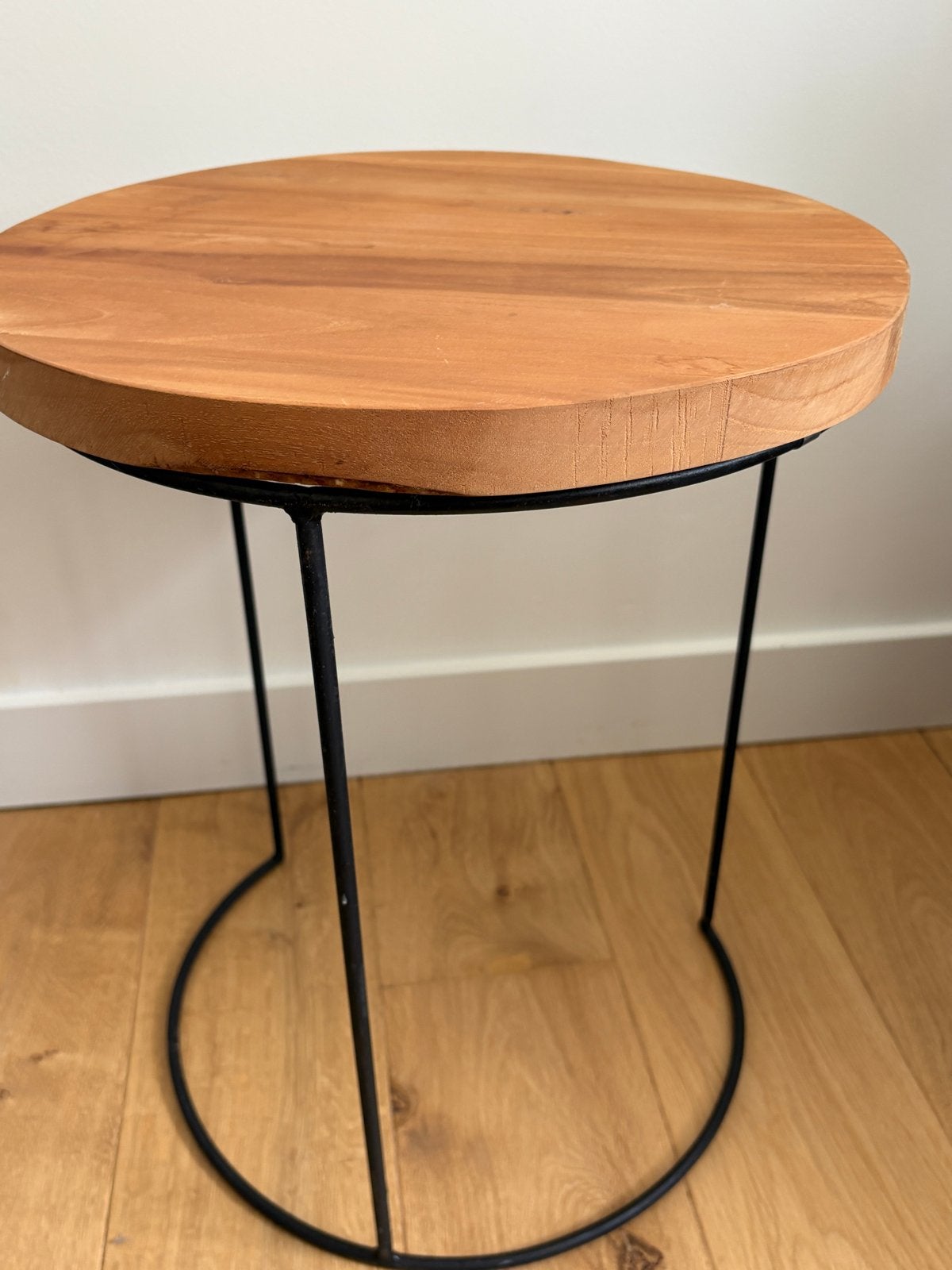 Bijzettafel hout en zwart staal - Loods 5, Minder dan 55 cm, Gebruikt, Rond, Hout