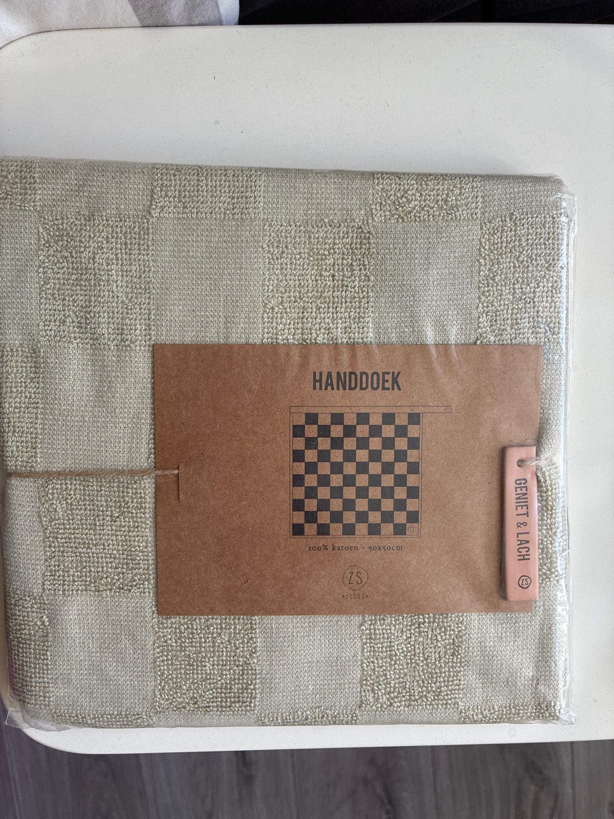 2 Zusss handdoeken - zandkleurig geblokt - 50x50 cm, Handdoek, Nieuw, Ophalen of Verzenden, Overige merken