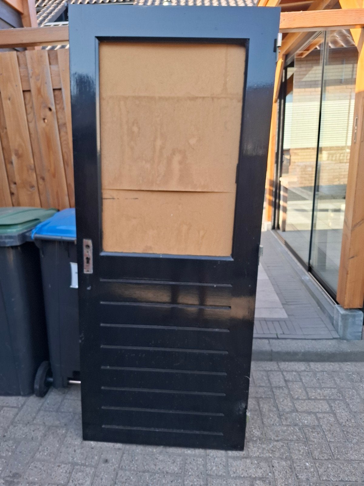 Zwarte houten binnendeur met glas, Ophalen, Gebruikt, 80 tot 100 cm, Binnendeur