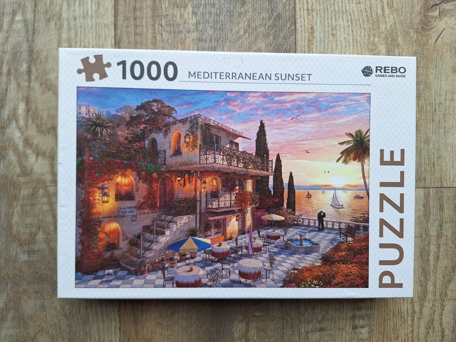 Rebo, Mediterranean Sunset, puzzel 1000 stukjes, Ophalen of Verzenden, 500 t/m 1500 stukjes, Zo goed als nieuw, Legpuzzel