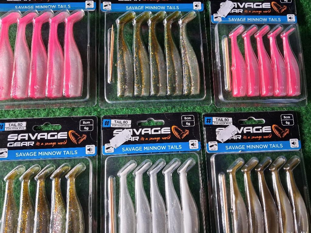 6 verp. Savage Minnow Tails (8 en 10cm) Zeebaars!, Tinstraat, Savage Gear, Nieuw, Ophalen of Verzenden