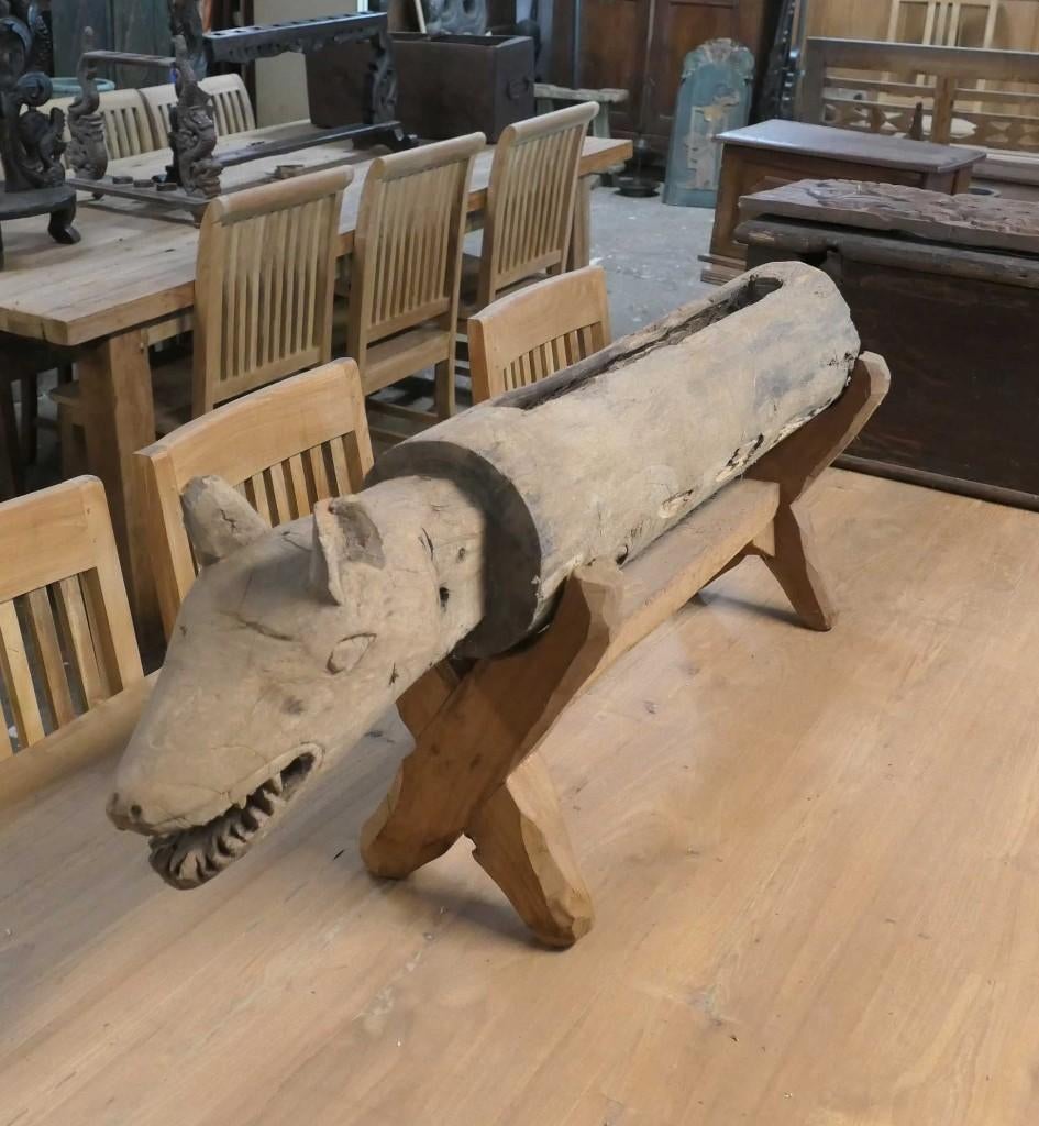 Tribal Kentongan drum KT2 trommel beeld hout hond wolf kunst, Ophalen of Verzenden